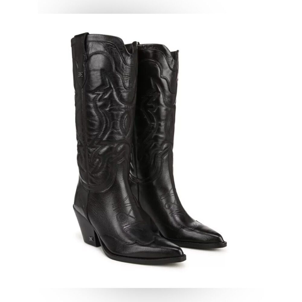 New Sam Edelman James Western Boots Black Leather Cowboy Boots Women’s 10M